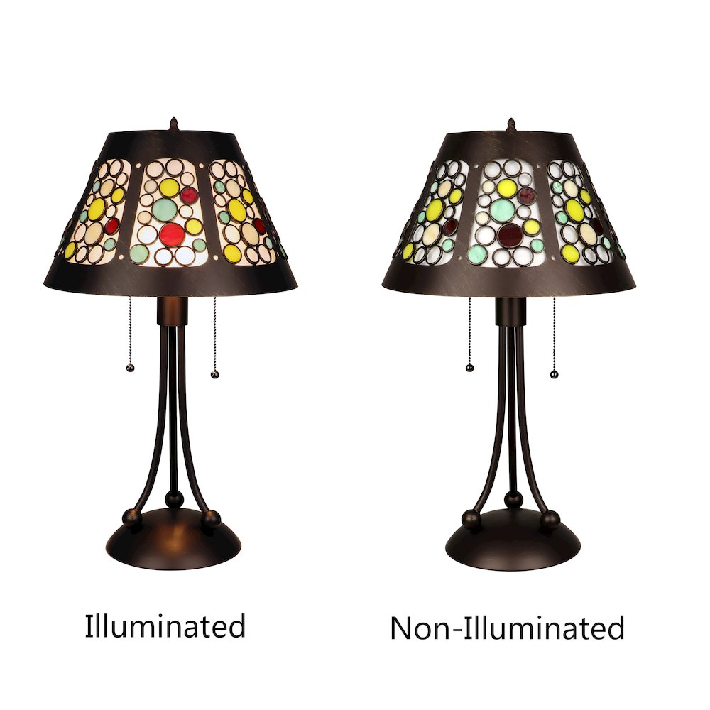 Retro-Style Stained Glass 2-Light Table Lamp 18" Shade