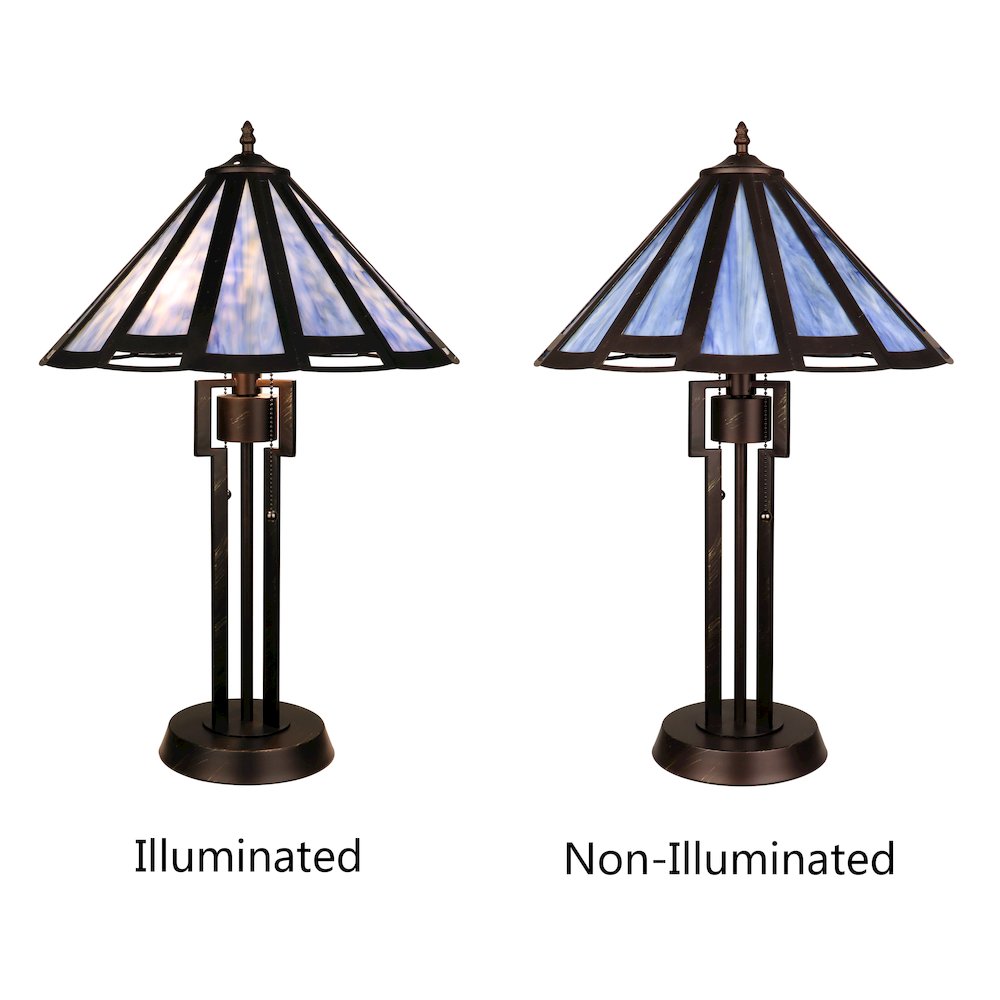 Retro-Style Stained Glass 2-Light Table Lamp 18" Shade