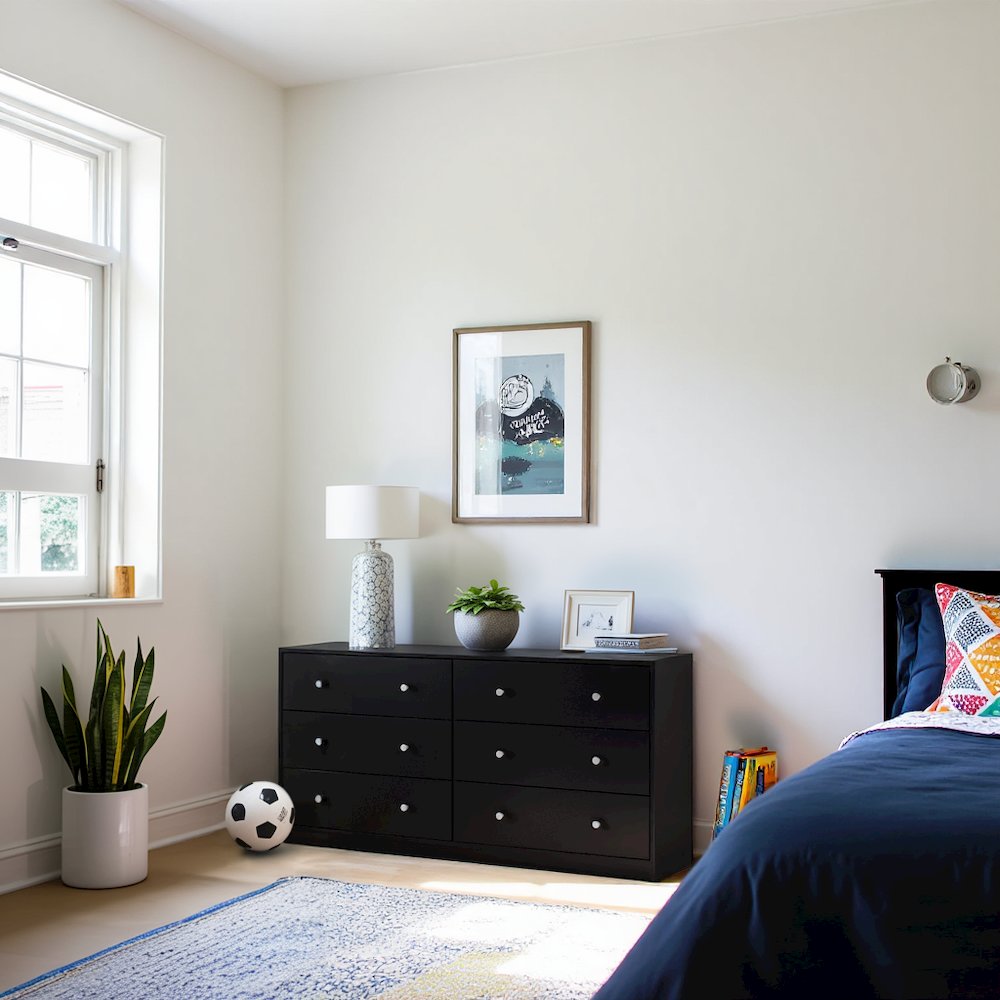 Furnifact Black Dresser for Bedroom – Modern 6 Drawer Dresser with Spacious Storage – Sleek Black Dresser and Bedroom Dresser for Clothes and Essentials