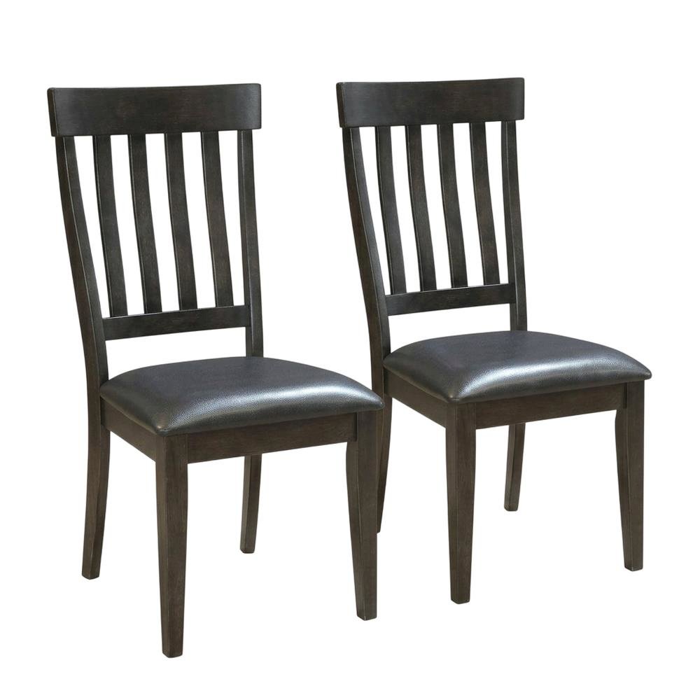 Grey Finish Side Chairs with Upholstered Faux Leather Seats