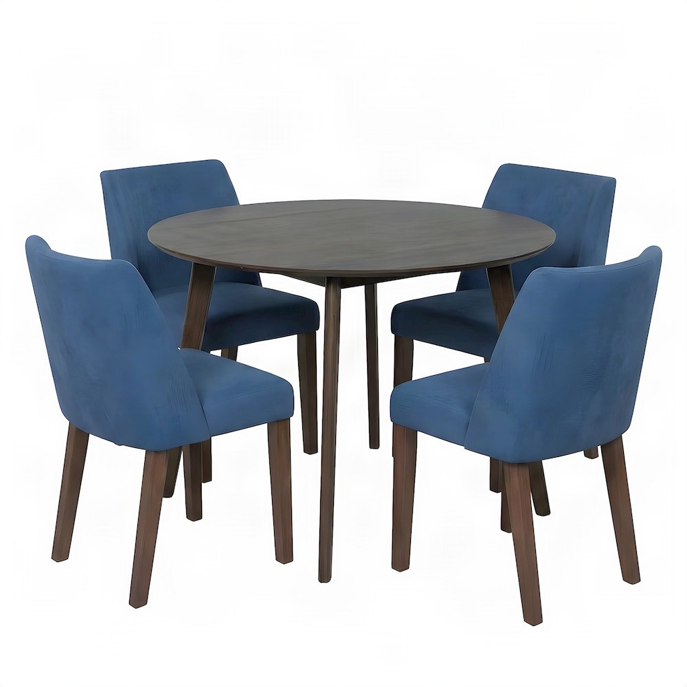 Elegant Round Dining Room Table and Chairs Set for 4 – Blue/Brown