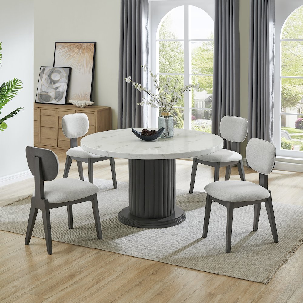 Valencia 5-Piece 54" Round White Faux Marble Dining Set