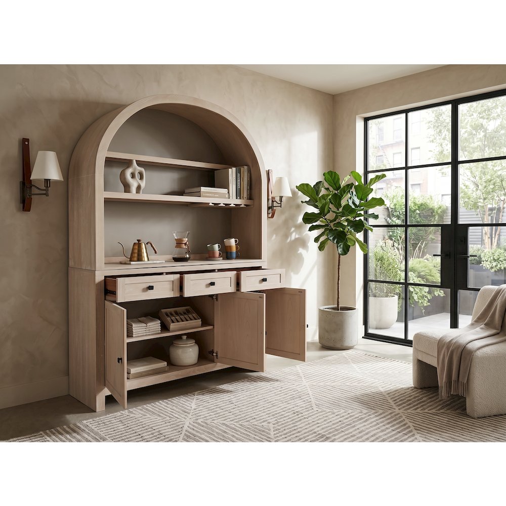 Arched Wood Bar Hutch with Glass Storage