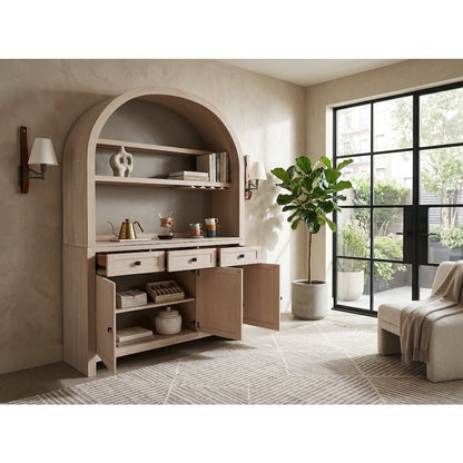 Arched Wood Bar Hutch with Glass Storage