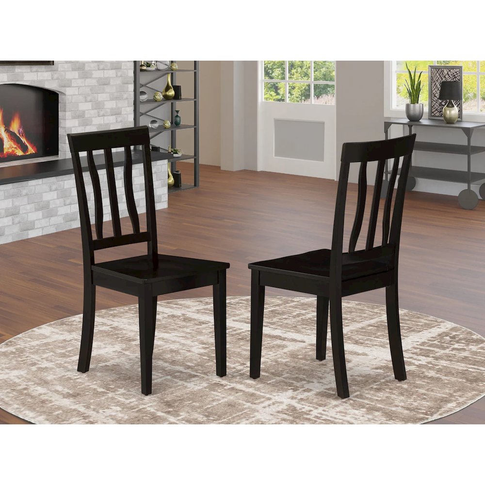 Antique Dining Room Chairs - Slat Back Wooden Seat Chairs, Set of 2