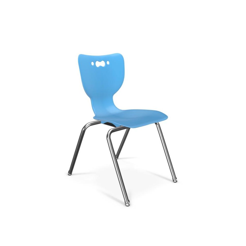 Hierarchy School Chair, 4-Leg, 18" Height, Chrome Frame, Blue Shell