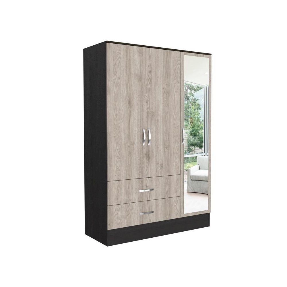 Bolton 120 Mirrored Armoire Black / Light Gray MDF