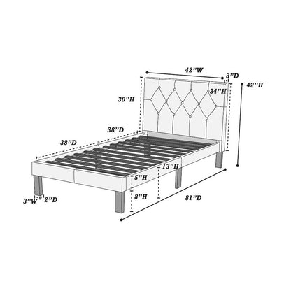 Twin Upholstered Bed Frame with Slats in Pink Faux Leather
