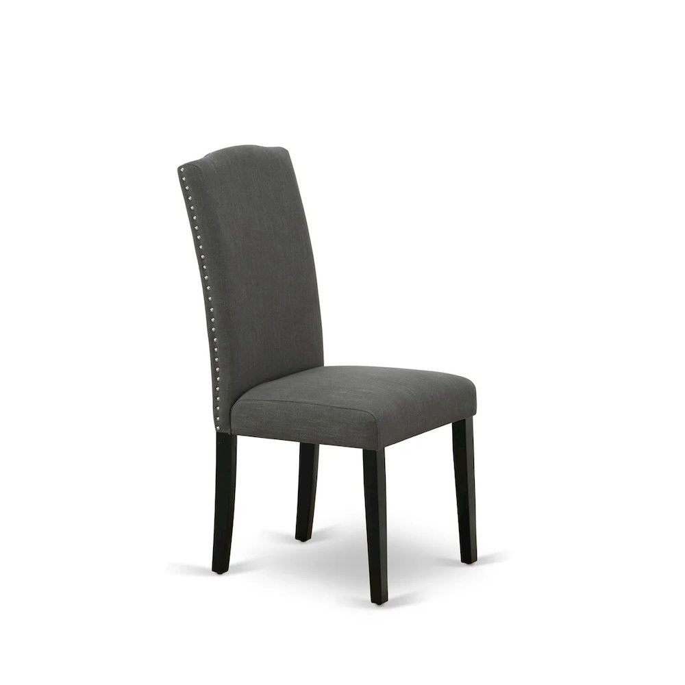 7 Piece Modern Dining Table Set Consist of a Rectangle Wooden Table and 6 Dark Gotham Linen Fabric Upholstered Chairs, Black