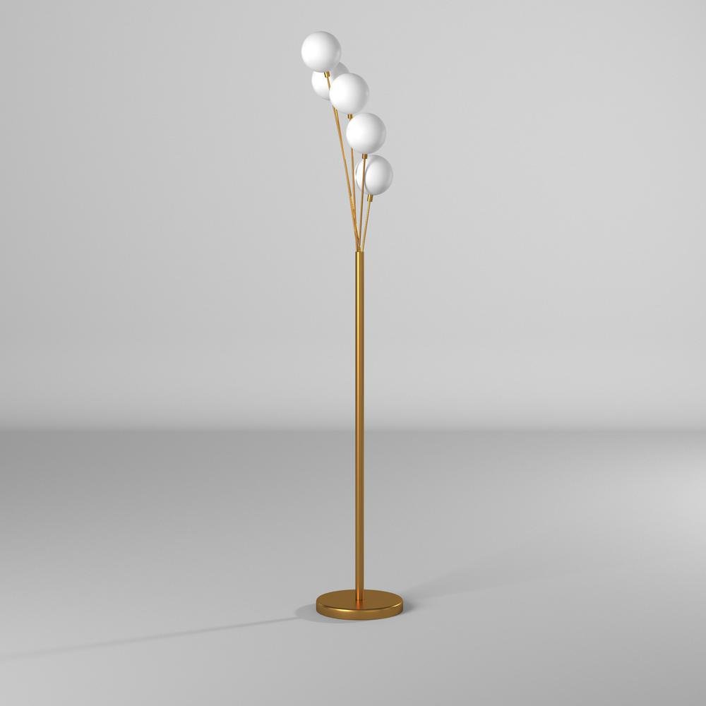 5LT Incandescent Floor Lamp, Aged Brass,WH Glass