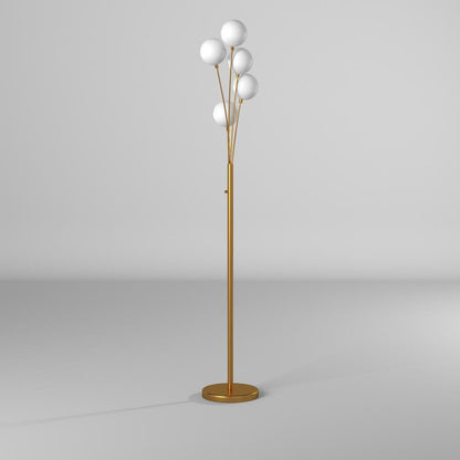 5LT Incandescent Floor Lamp, Aged Brass,WH Glass
