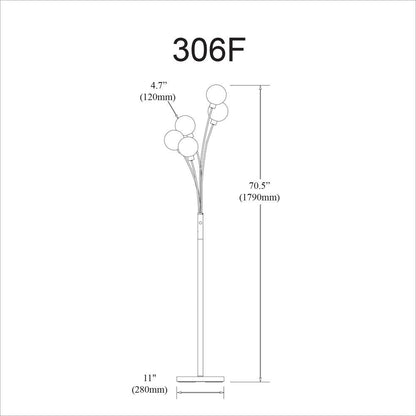 5LT Incandescent Floor Lamp, Aged Brass,WH Glass