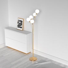 5LT Incandescent Floor Lamp, Aged Brass,WH Glass
