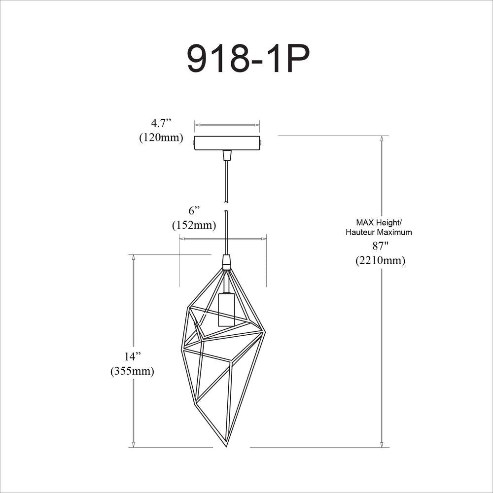1LT Incandescent Pendant, BK