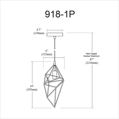 1LT Incandescent Pendant, BK