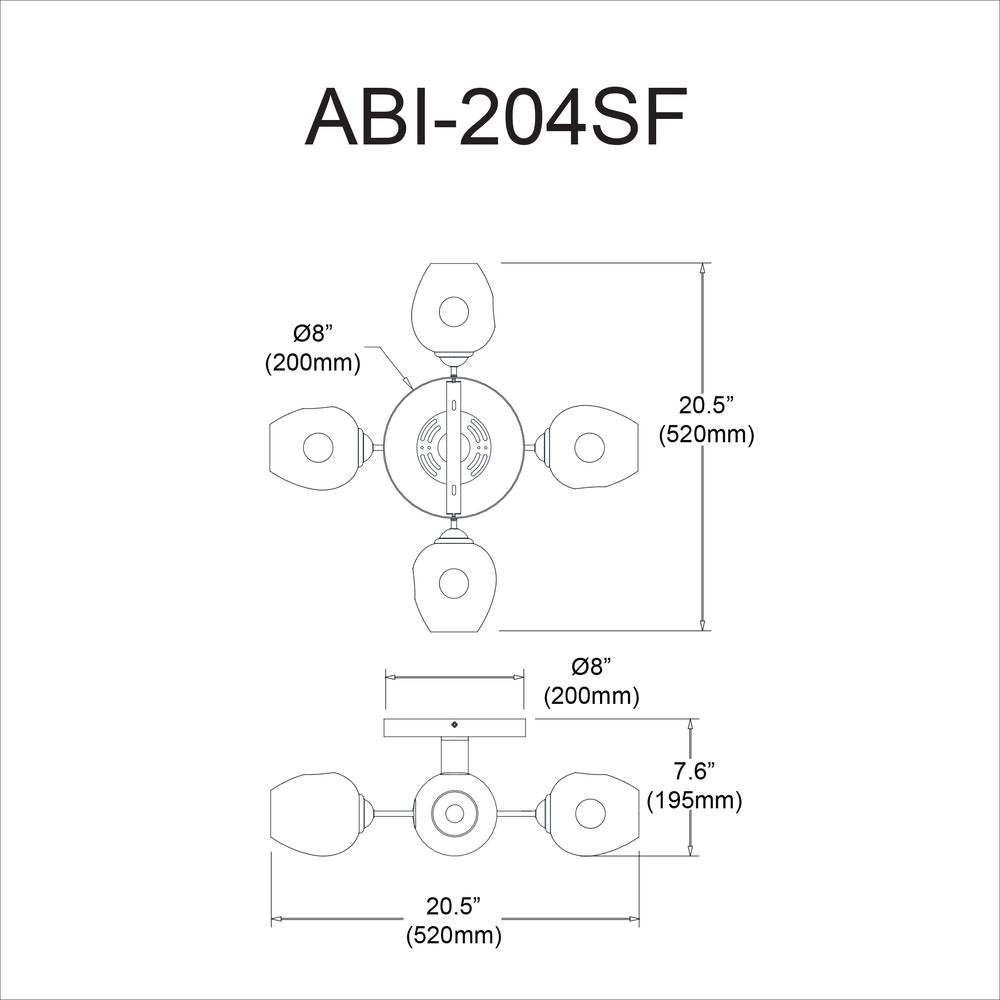 4LT Semi Flush, MB, Clear Glass