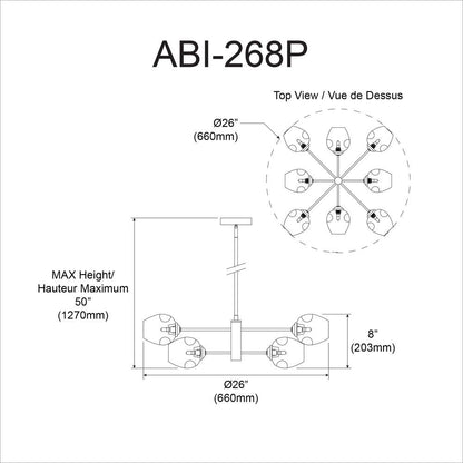 8LT Chandelier, MB, Clear Glass