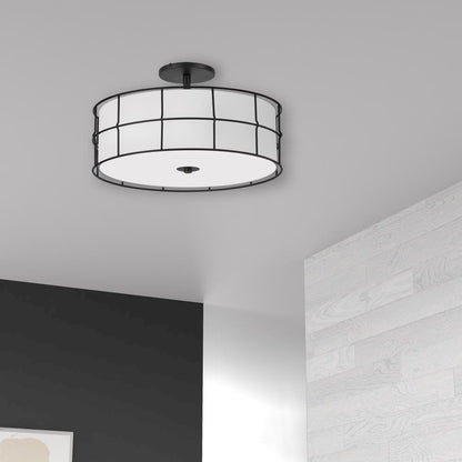 3LT Semi-Flush Mount, MB,WH shade