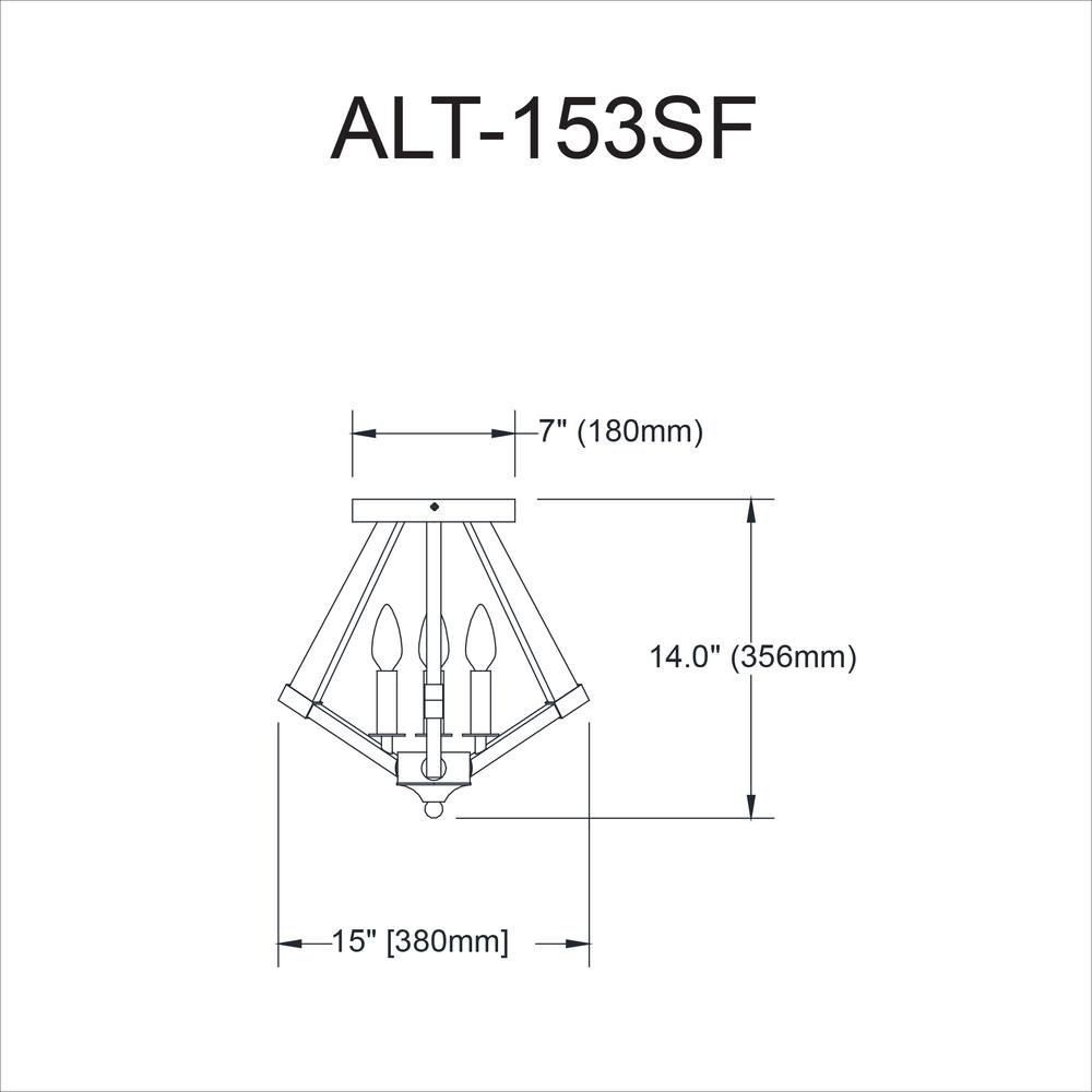 3LT Semi-Flush Mount,  MB, Clear Acrylic