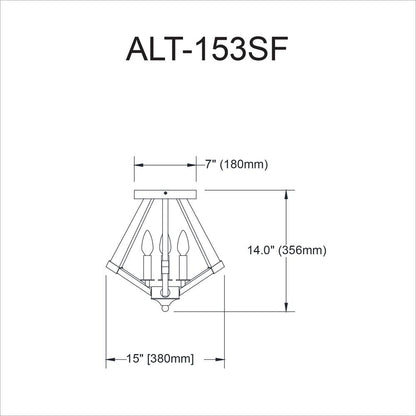 3LT Semi-Flush Mount,  MB, Clear Acrylic