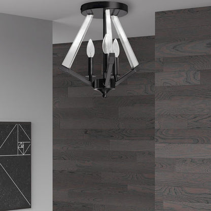 3LT Semi-Flush Mount,  MB, Clear Acrylic