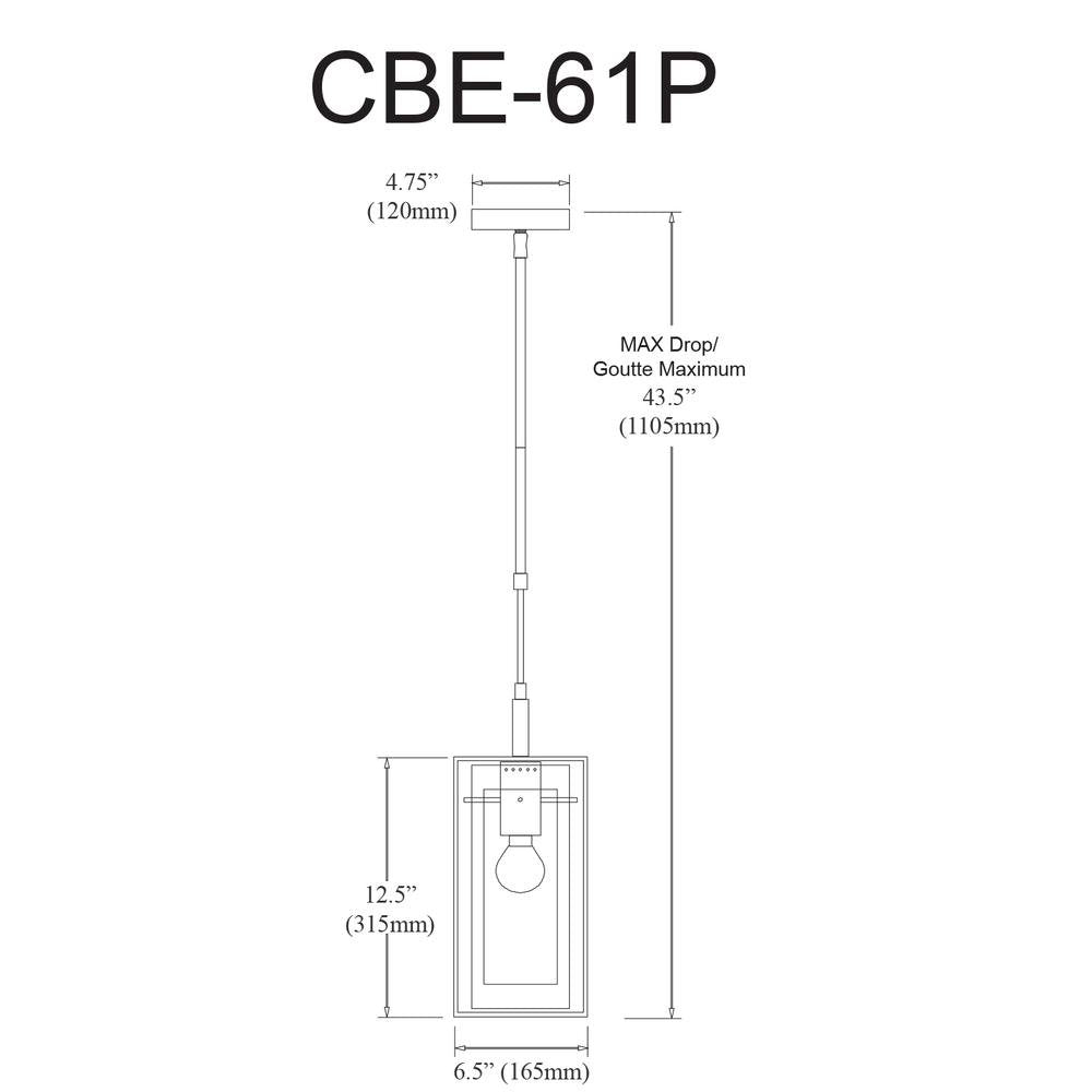 1LT Pendant, Rectangular Metal Frame,Frosted Gls