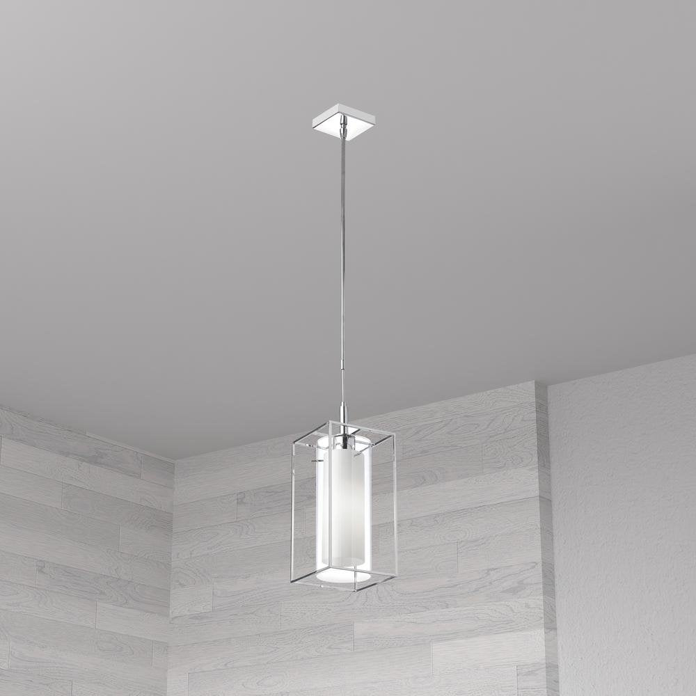 1LT Pendant, Rectangular Metal Frame,Frosted Gls