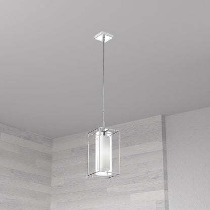 1LT Pendant, Rectangular Metal Frame,Frosted Gls