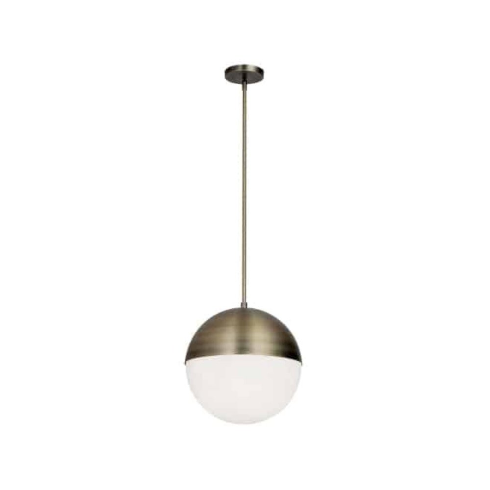 3LT Halogen Pendant, AB, WH Opal Glass