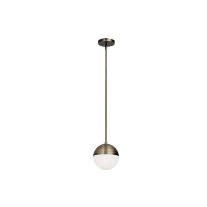 1LT Halogen Pendant, AB, WH Opal Glass