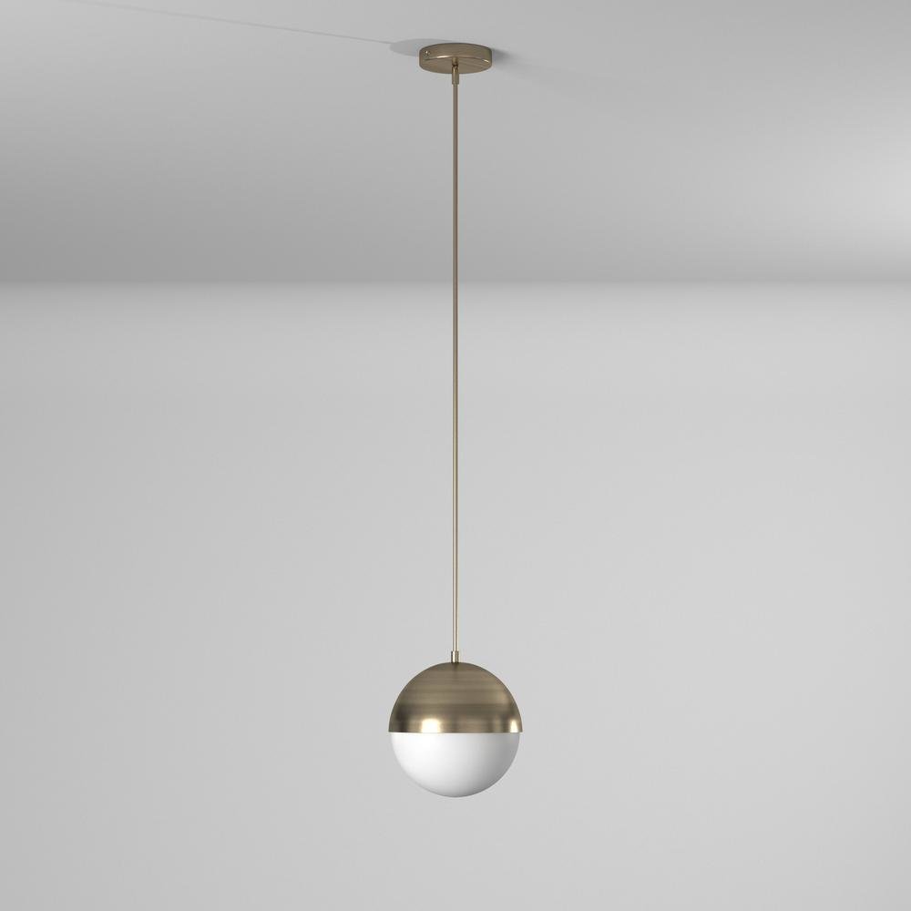 1LT Halogen Pendant, AB, WH Opal Glass