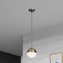 1LT Halogen Pendant, AB, WH Opal Glass