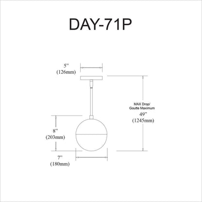 1LT Halogen Pendant, PC, WH Opal Glass