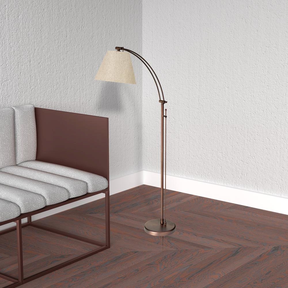1LT Incan Adjustable Floor Lamp, OBB, Flax Shade