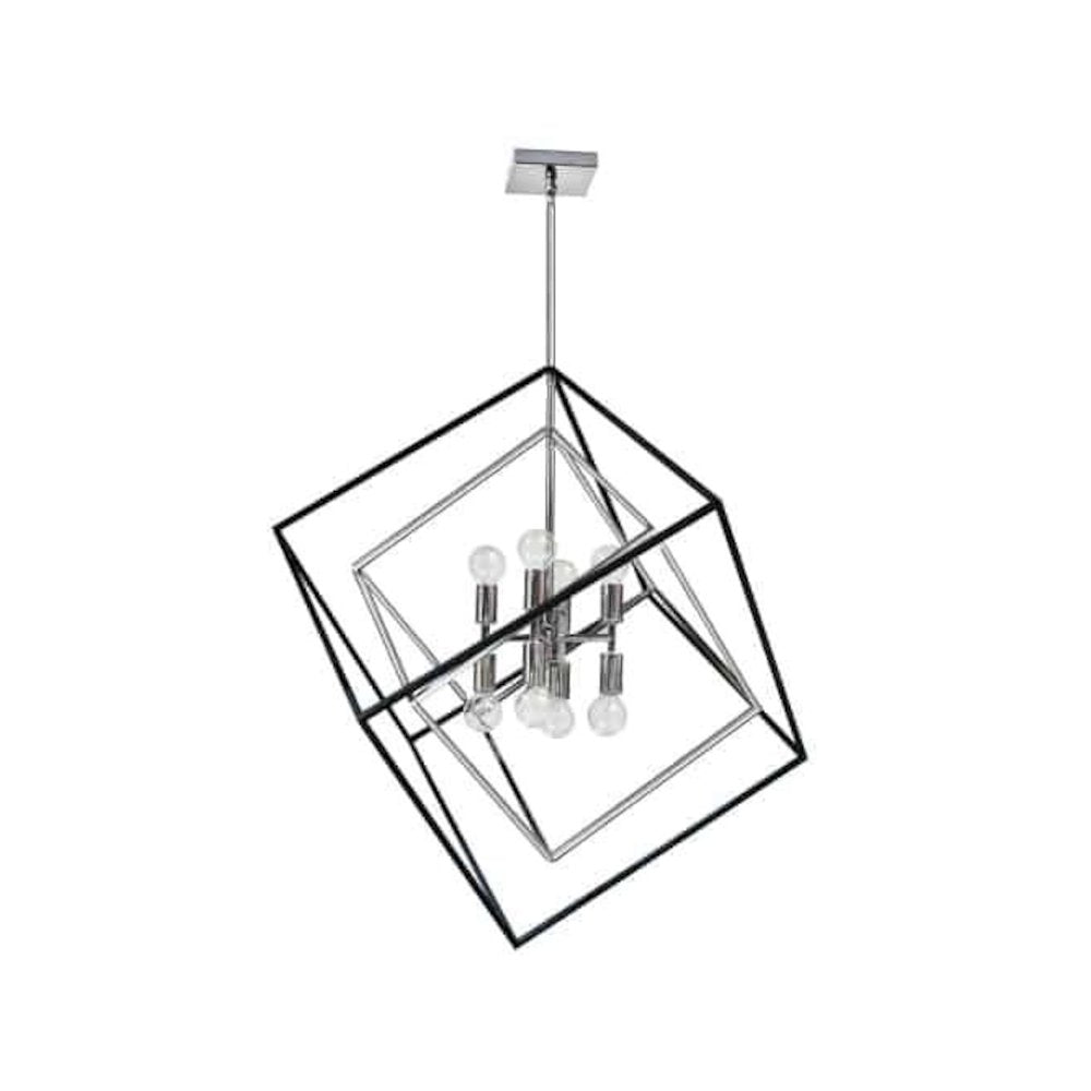 8LT Pendant, Polished Chrome & Matte Black Finish