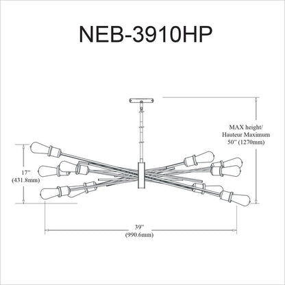 10LT Horizontal Pendant, Burnished Chrome Finish