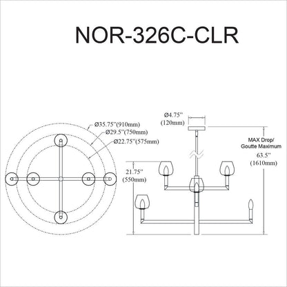 6LT Chandelier,  AGB, CLR Glass