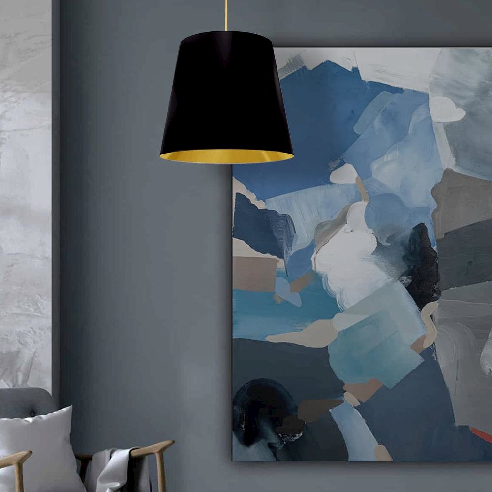 1LT Oversized Drum Pendant Medium, BK/GLD Shade