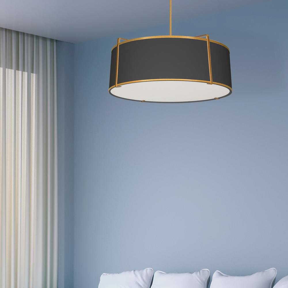 4LT Drum Pendant GLD/BK Shade,790Diff
