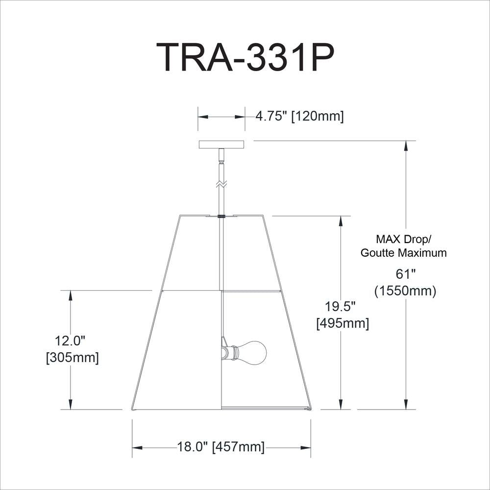 3LT Trapezoid Pendant GLD/BK Shade,790Diff