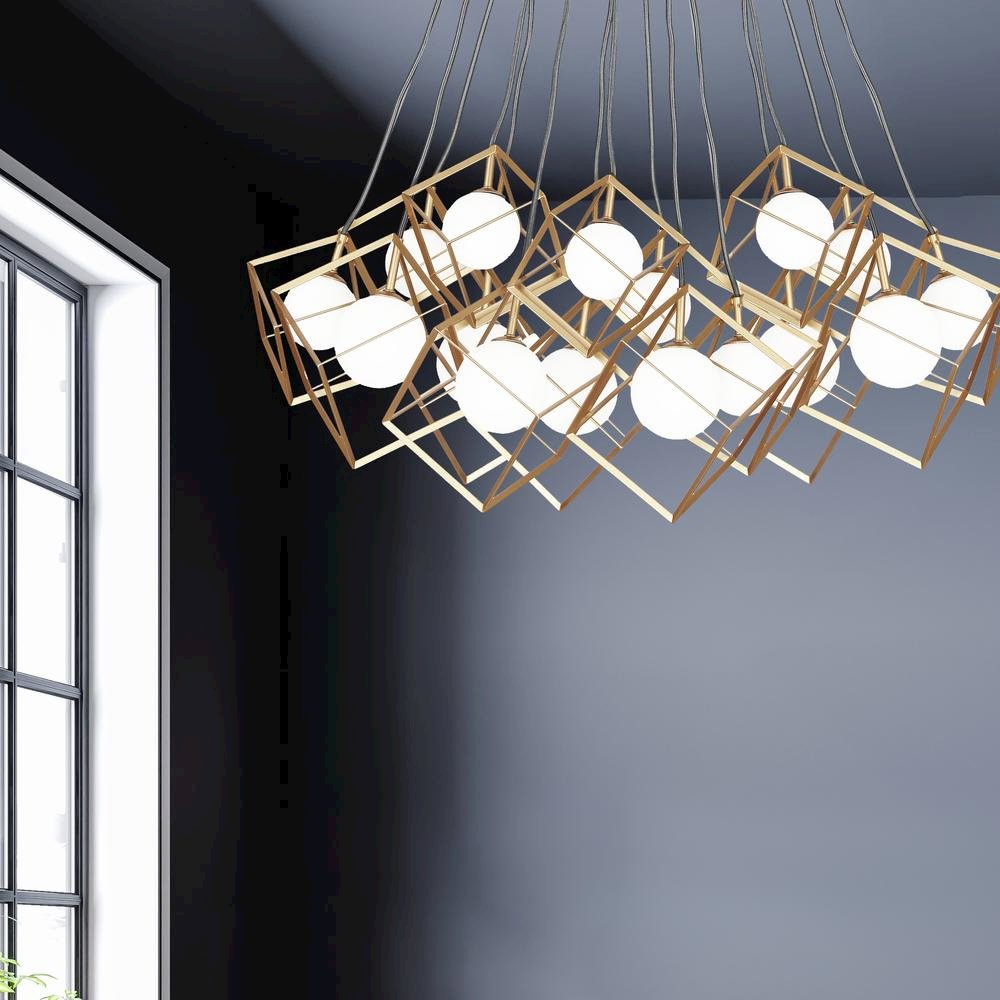 16LT Halogen Pendant,  GLD with WH Glass