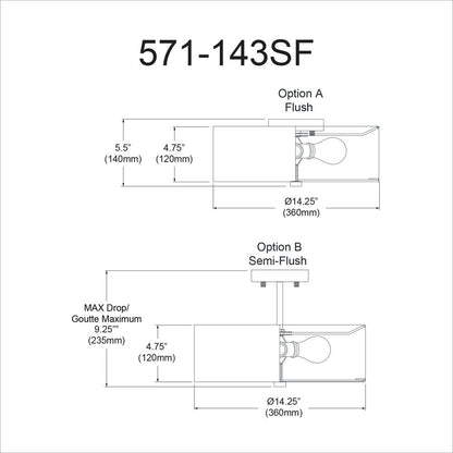 3LT Incandescent Semi-Flush PC, Black Shade