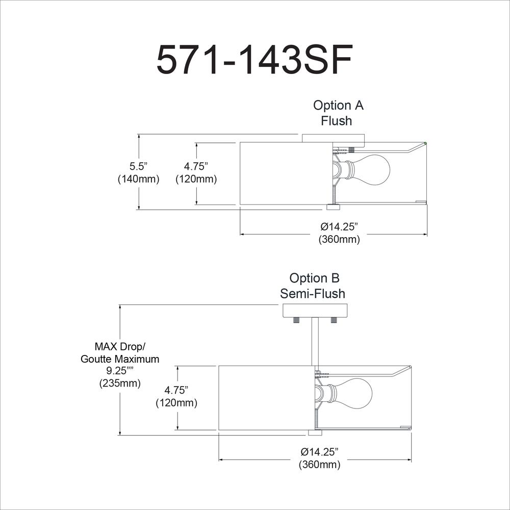 3LT Incandescent Semi-Flush SC, White Shade
