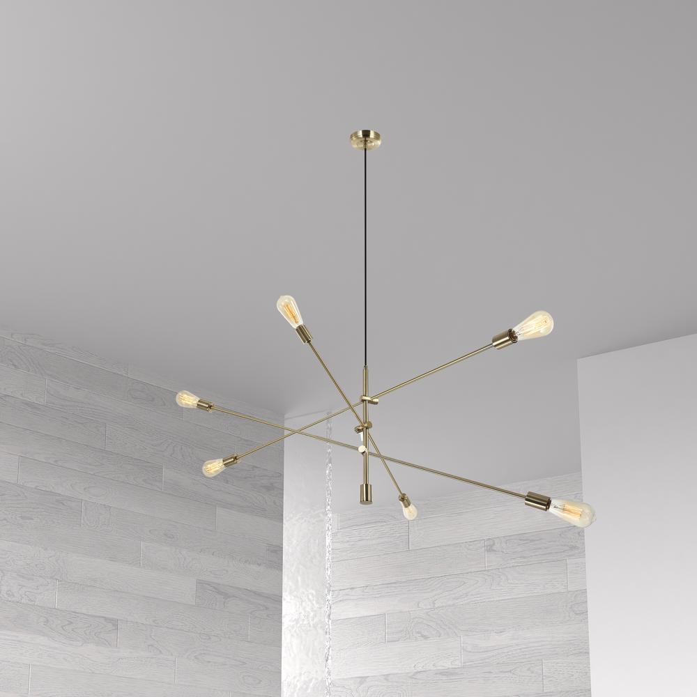 6LT Incandescent Adjustable Pendant, Aged Brass