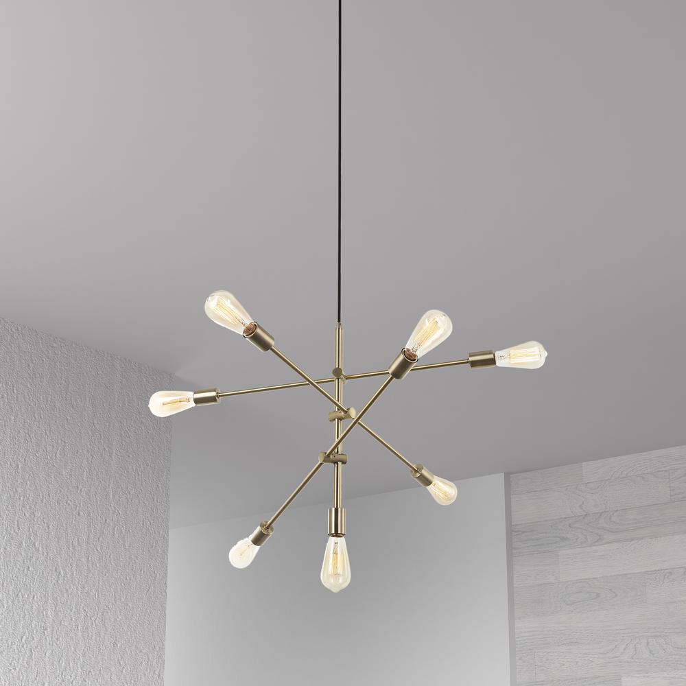 7LT Incandescent Adjustable Pendant, Aged Brass