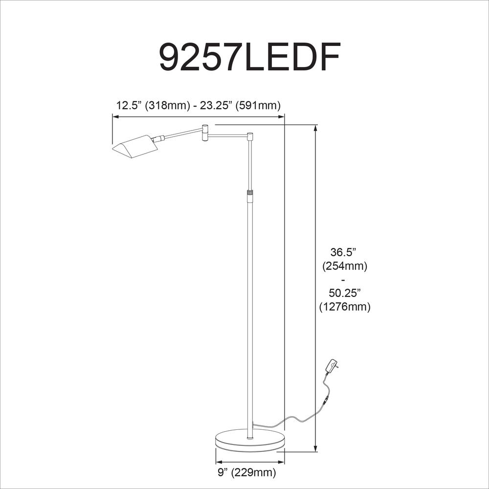 9W Swing Arm Floor, Black Finish