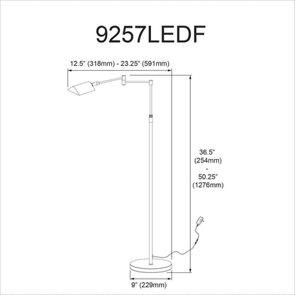 9W Swing Arm Floor, Black Finish