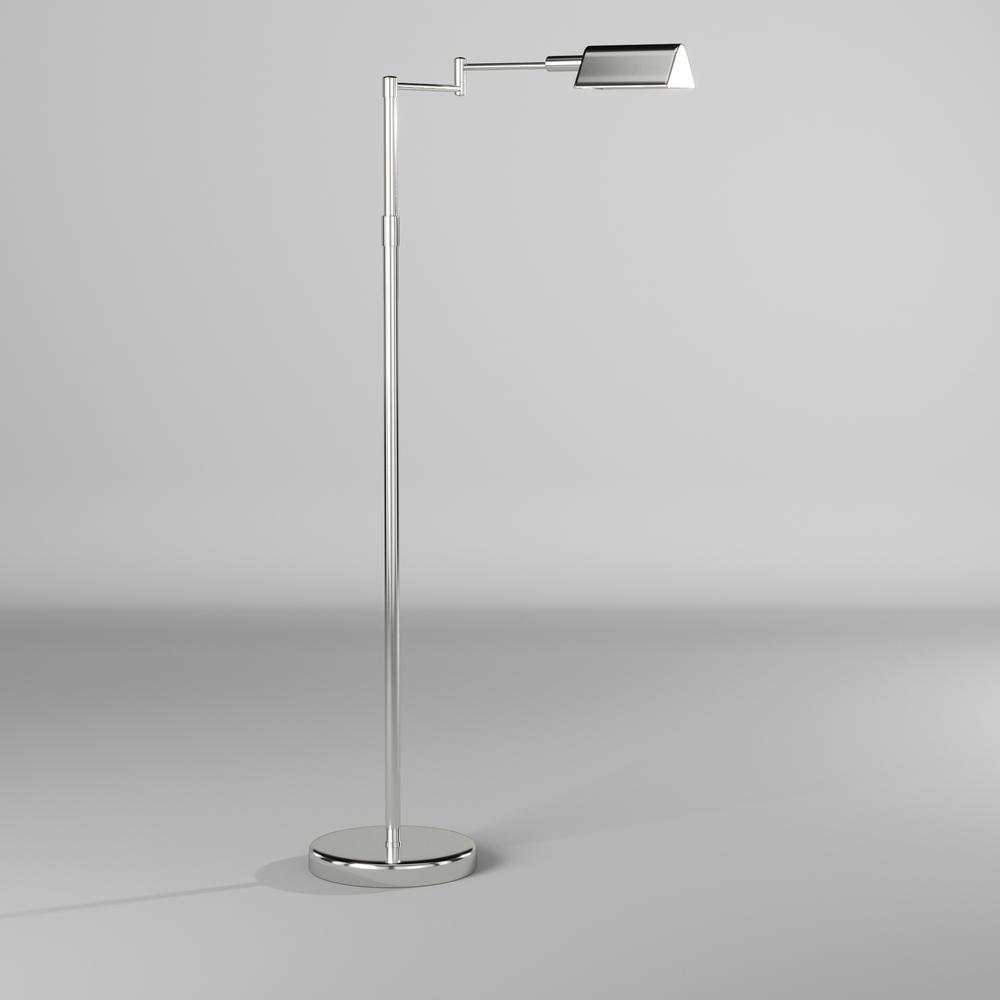 9W Swing Arm Floor, Satin Nickel Finish
