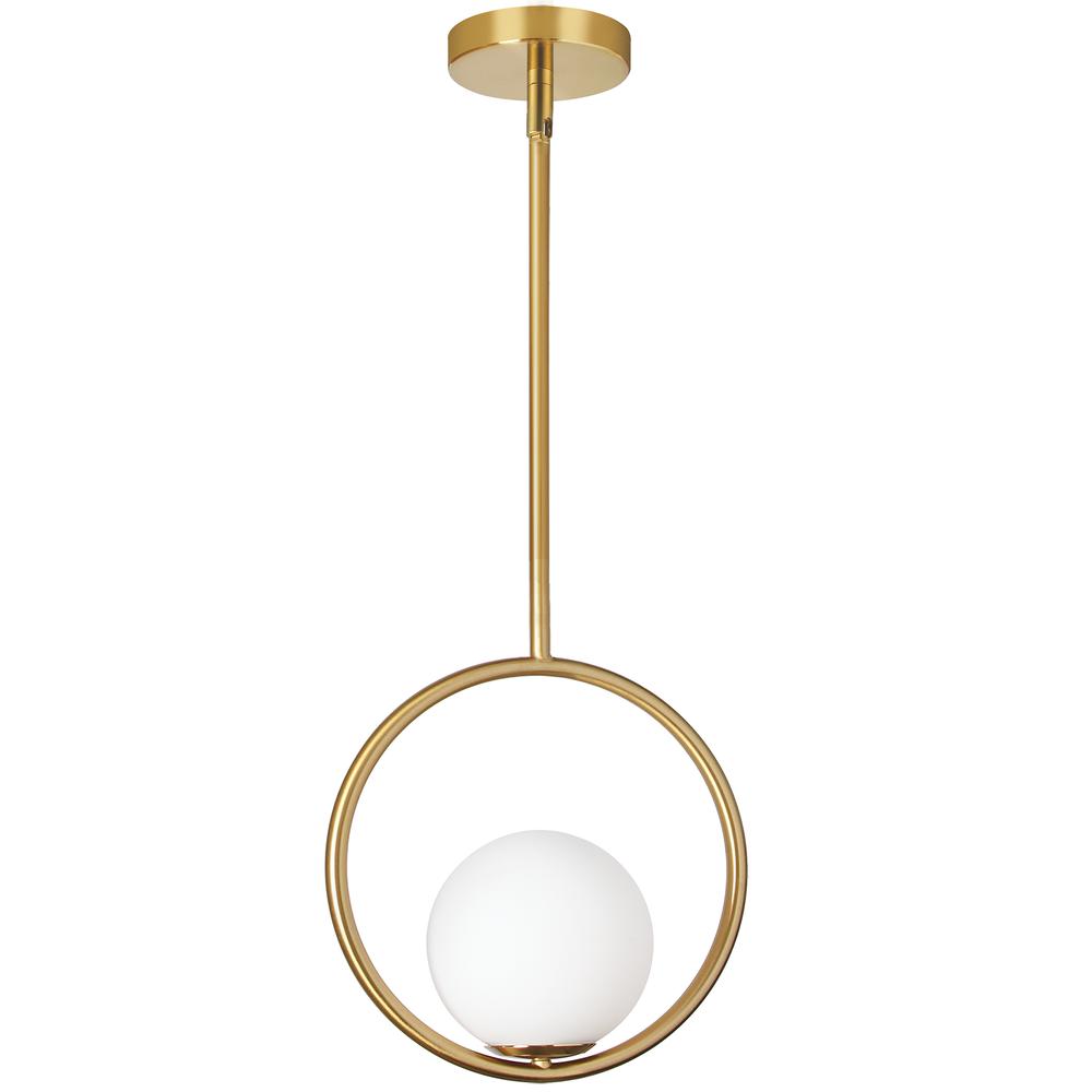 1LT Halogen Pendant AB Finish, White Glass