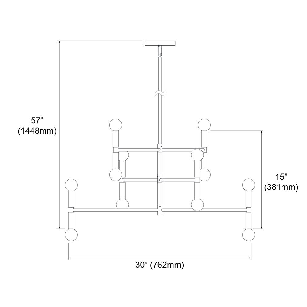 12LT Incandescent Chandelier, Matte Black Finish